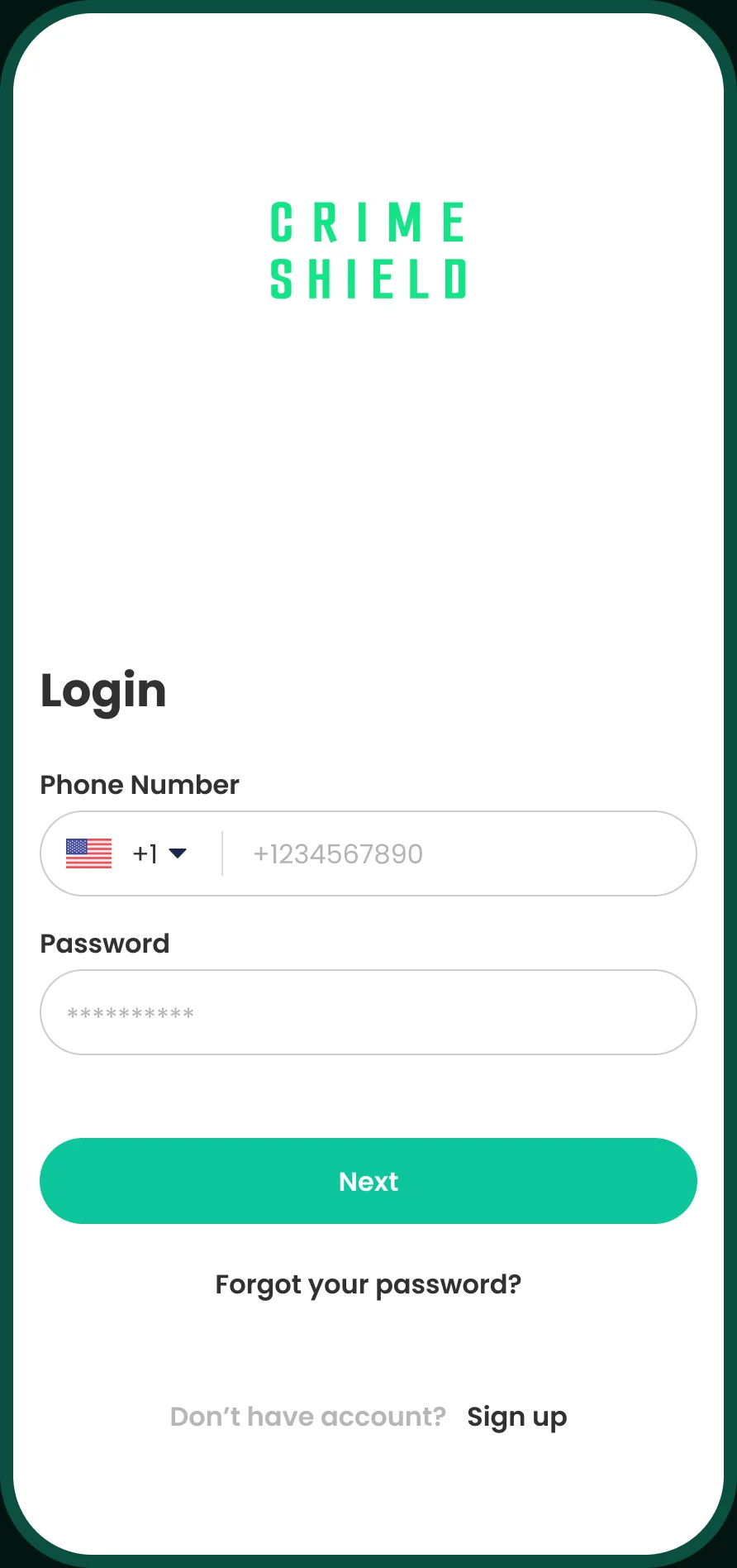 Login screen