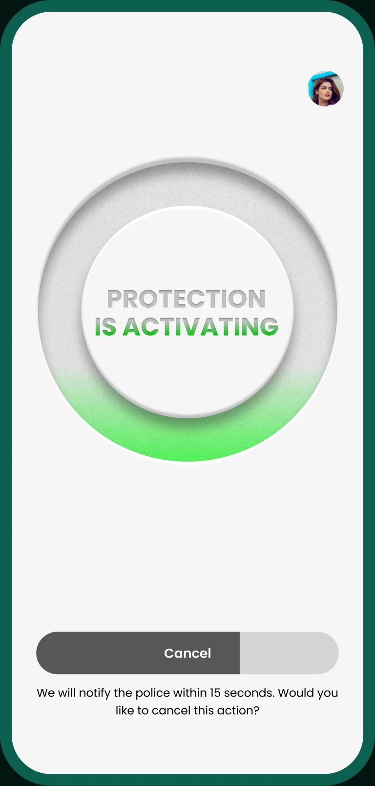 Protection is activating, with a Cancel slider
