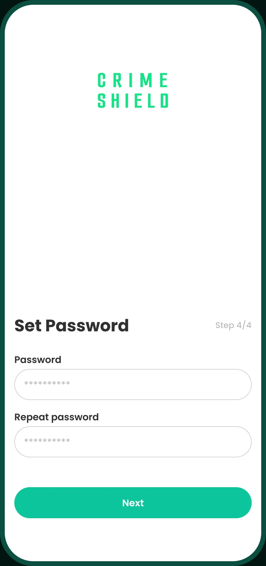 Set password screen