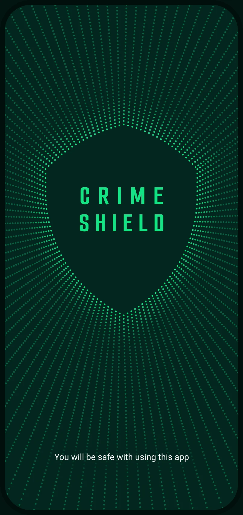 Splash screen with the Crime Shield logo