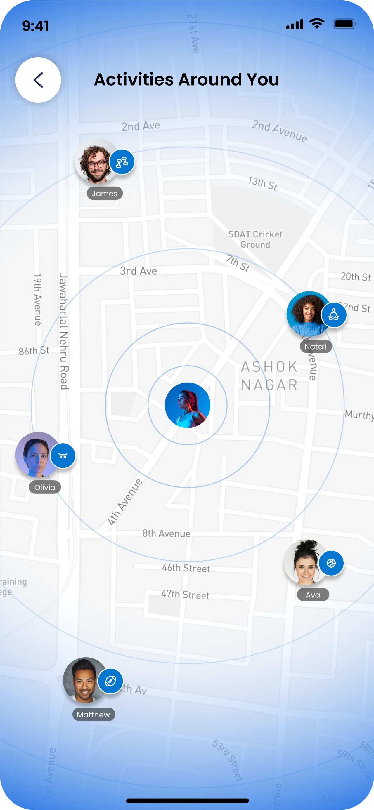 Map of activities around you with people’s avatars