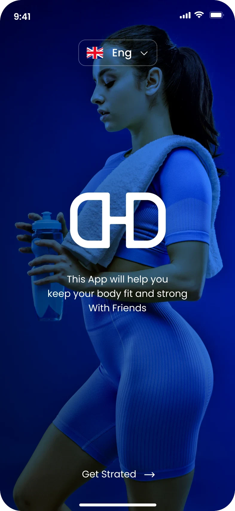Splash screen with the logo and a Get Started button