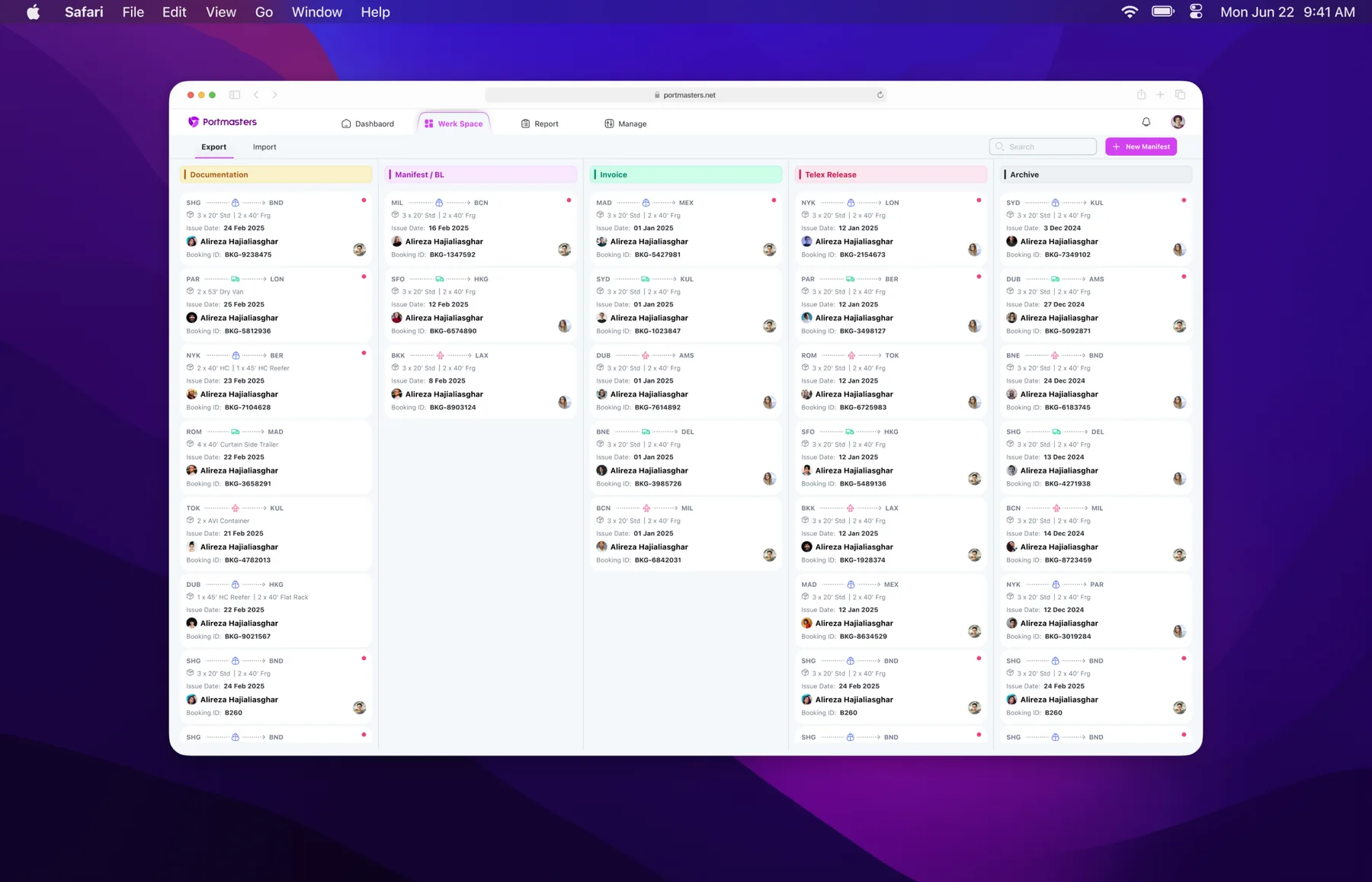 Work space with a kanban board of orders