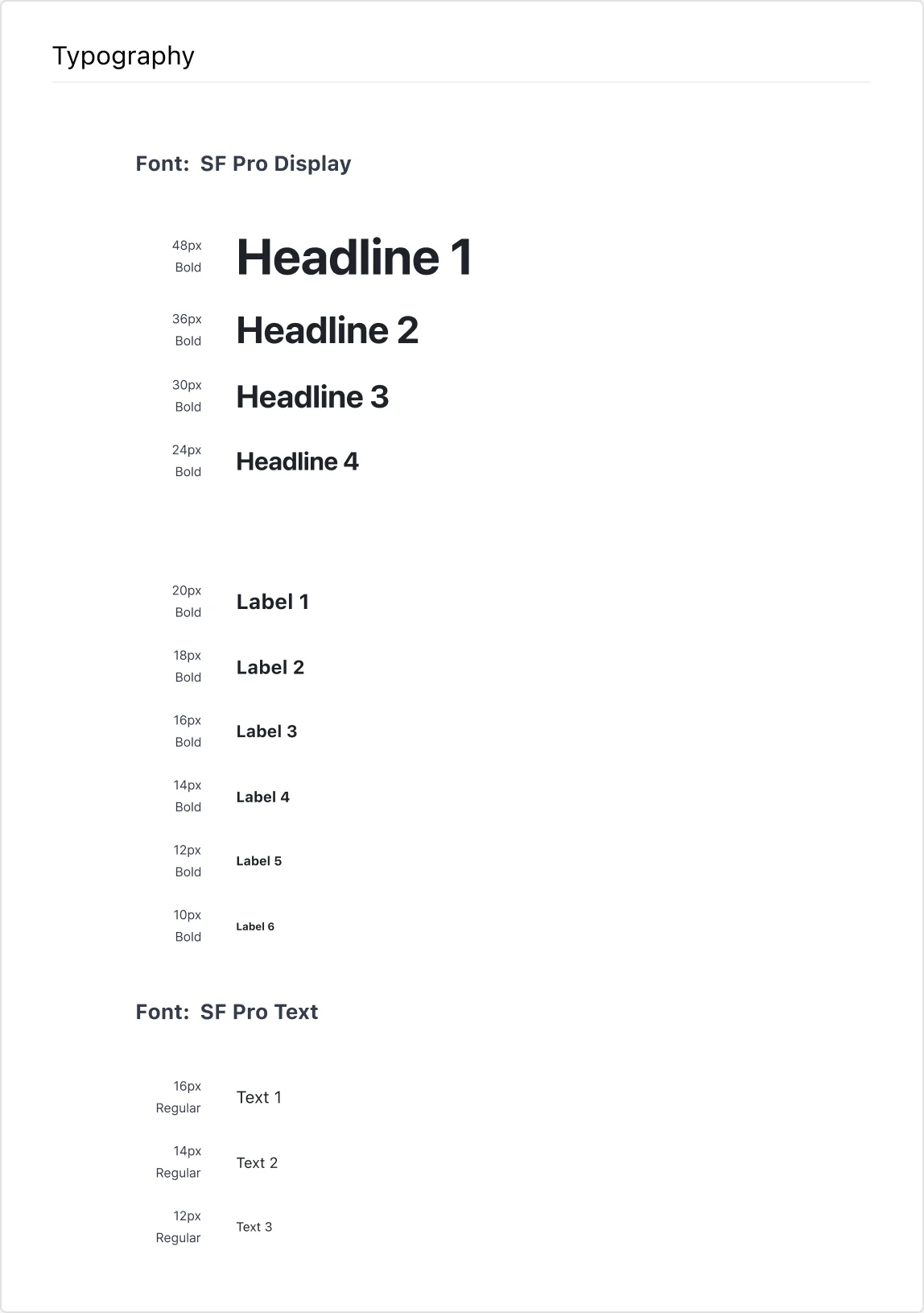 Typography: SF Pro Display headlines and SF Pro Text labels