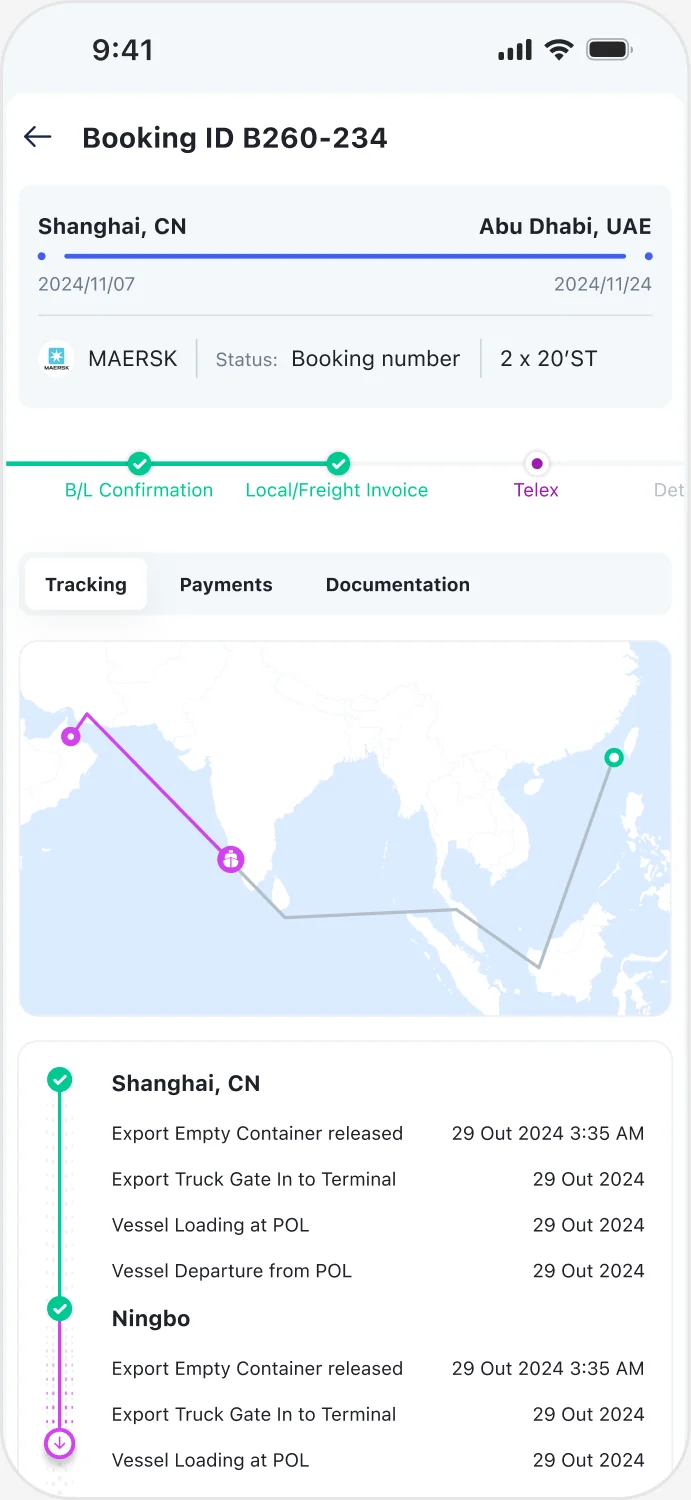 Mobile booking tracking screen