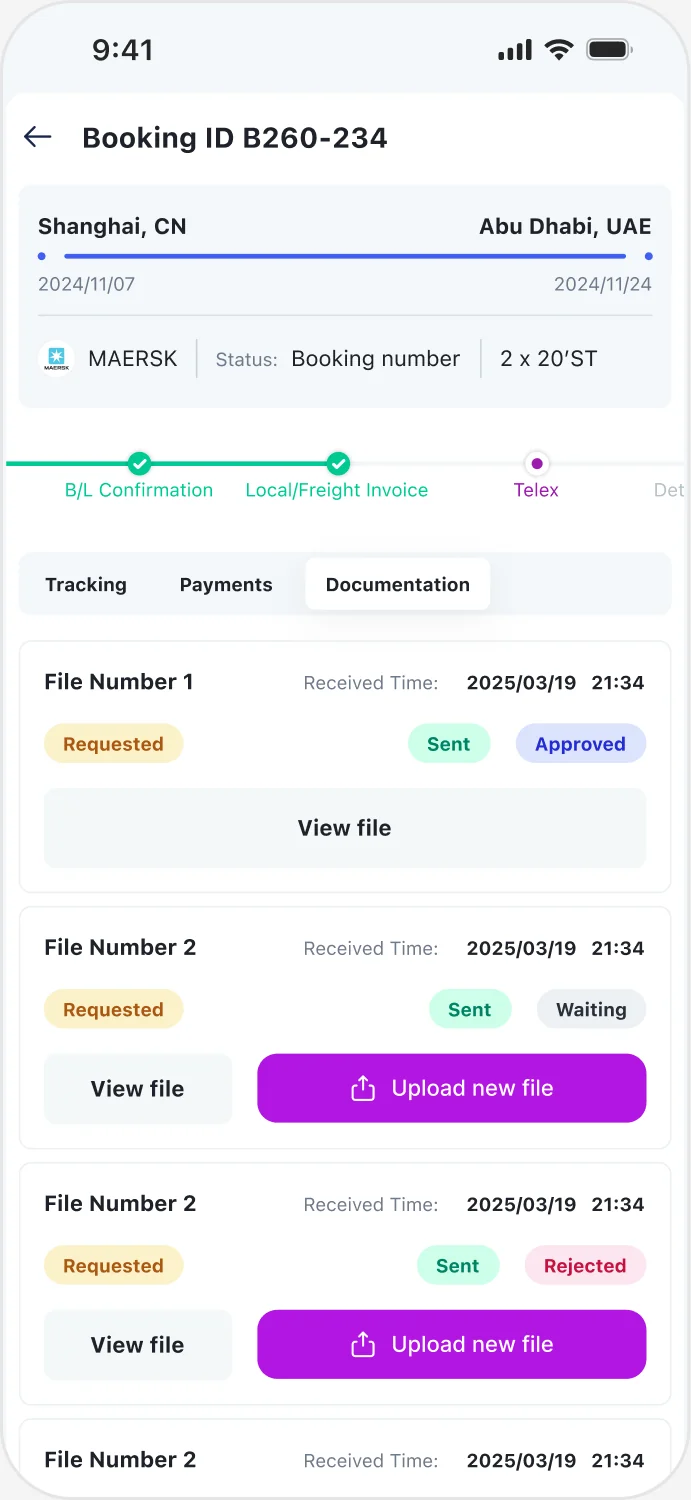 Mobile documentation screen